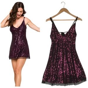 Intimately Free People Size XS Gold Rush Sequined Mini Party Dress Plum V Neck